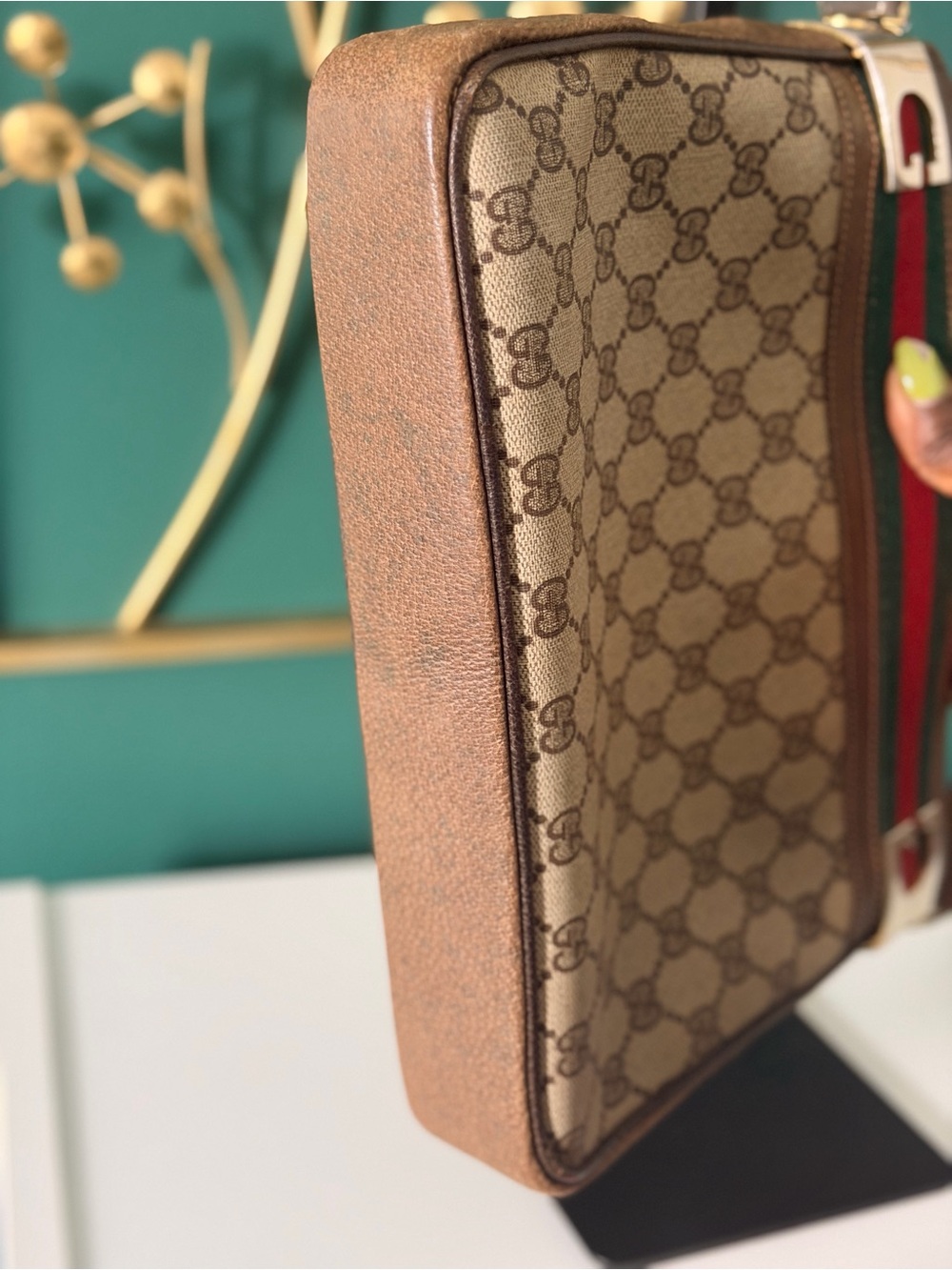 Gucci Beige Brown GG Canvas Crossbody with Green-Red Sherryline - Picture 6 of 13